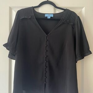 CeCe Black Ruffle Button-Down Blouse